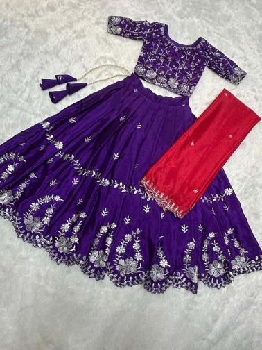 kids lehenga chinon silk Purple Children fashion wholesaler in Surat